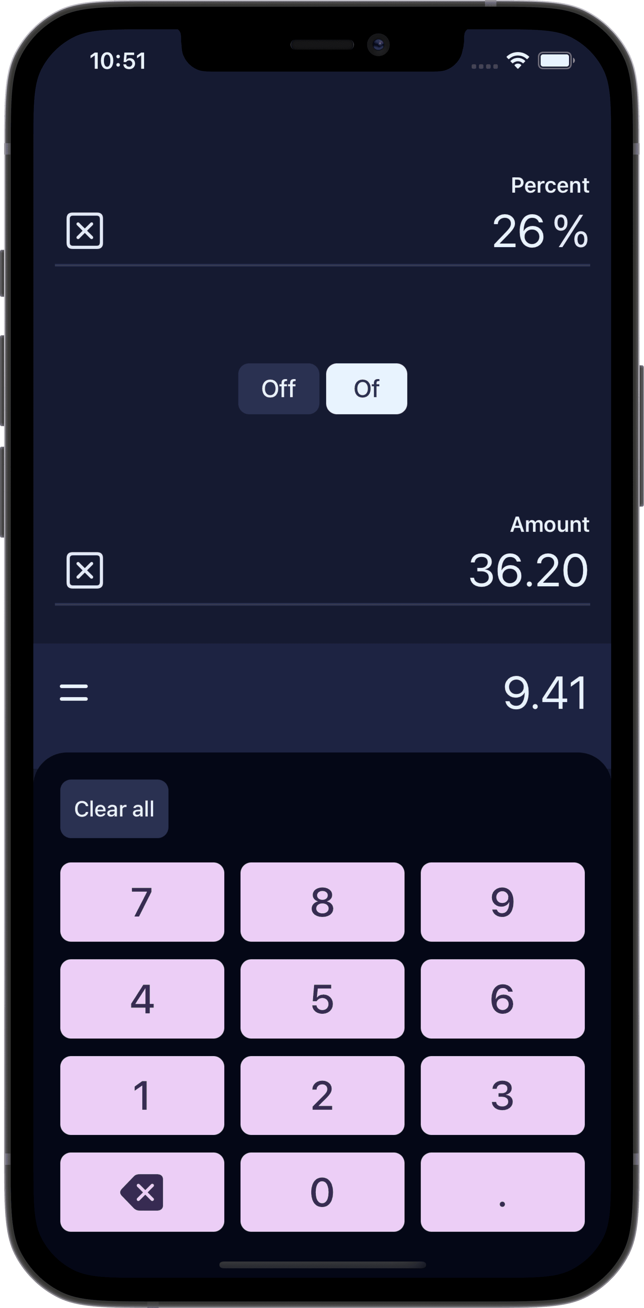 Solidus on iPhone of calculation